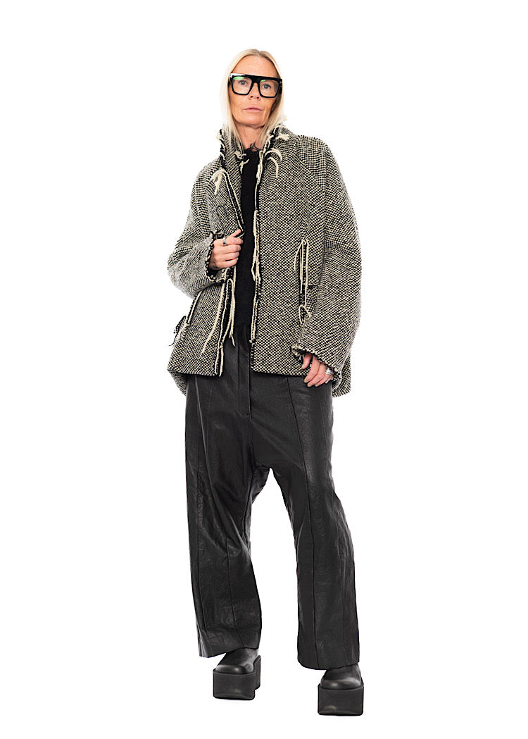 OVERSIZED DISTRESSED CHECK WOOL JACKET