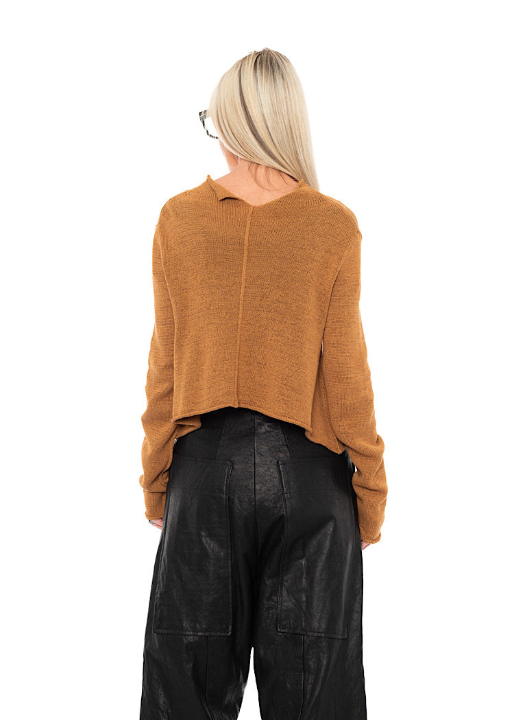 CROPPED LINEN-BLEND KNITTED CARDIGAN