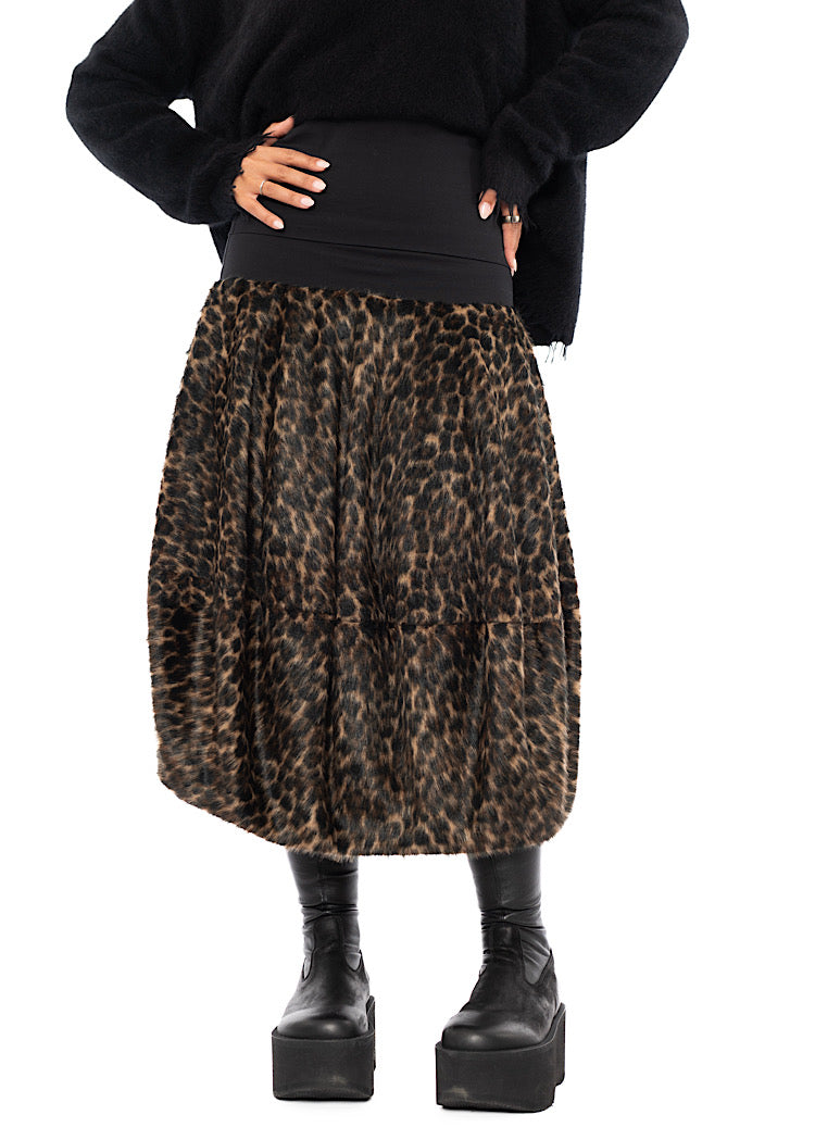 FAUX FUR LEOPARD BALLOON SKIRT