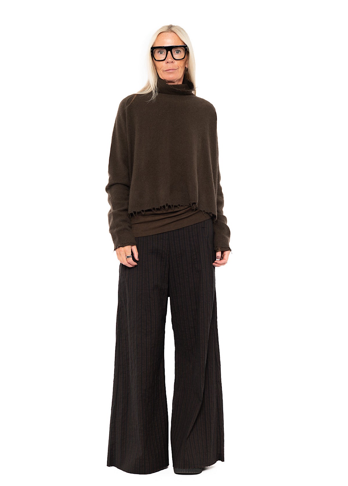 STRIPED FLARED WIDE-LEG TROUSER