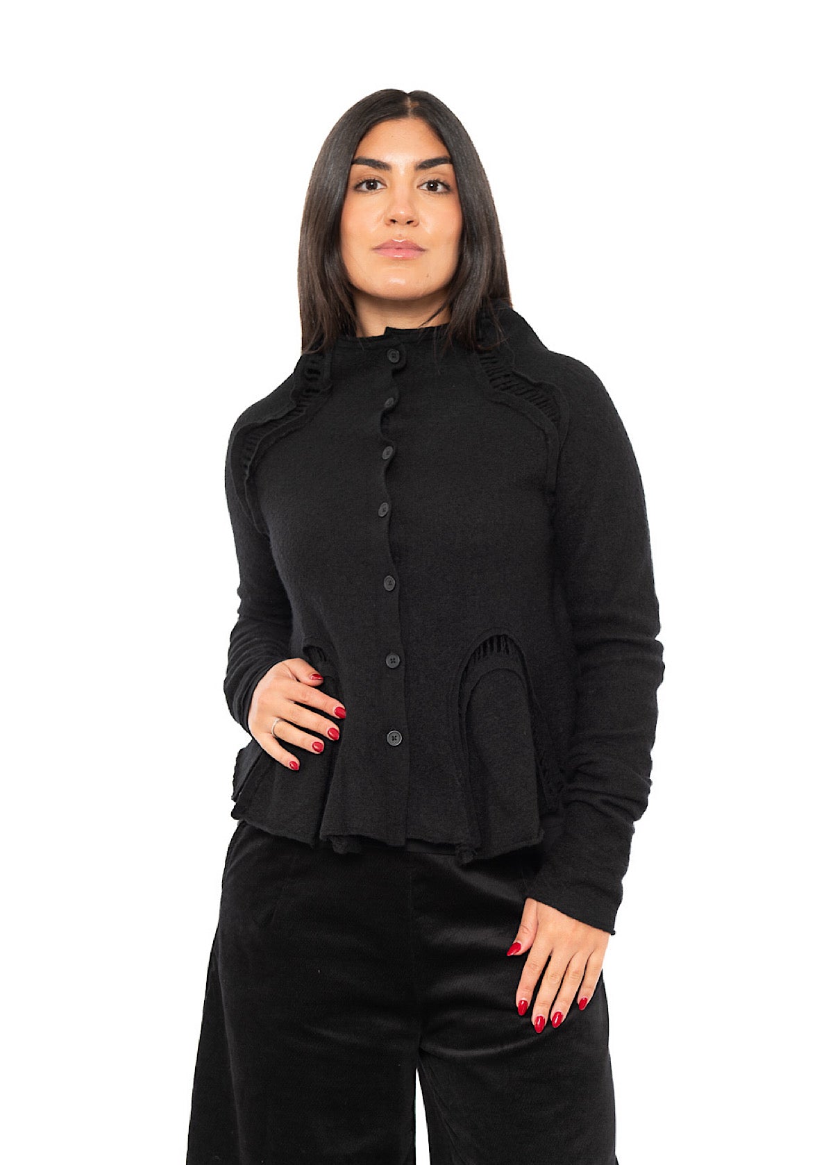 CROPPED BOILED WOOL CARDIGAN