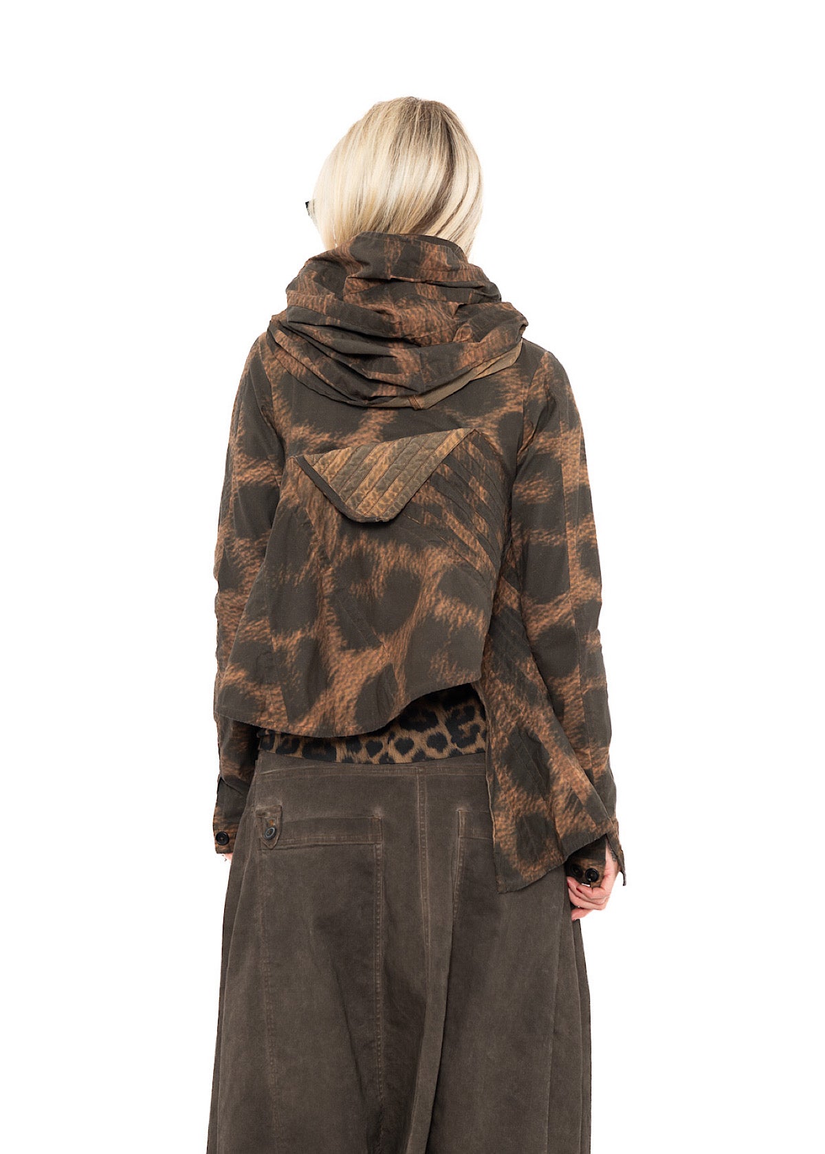 ASYMMETRIC STRETCH LEOPARD PRINT JACKET