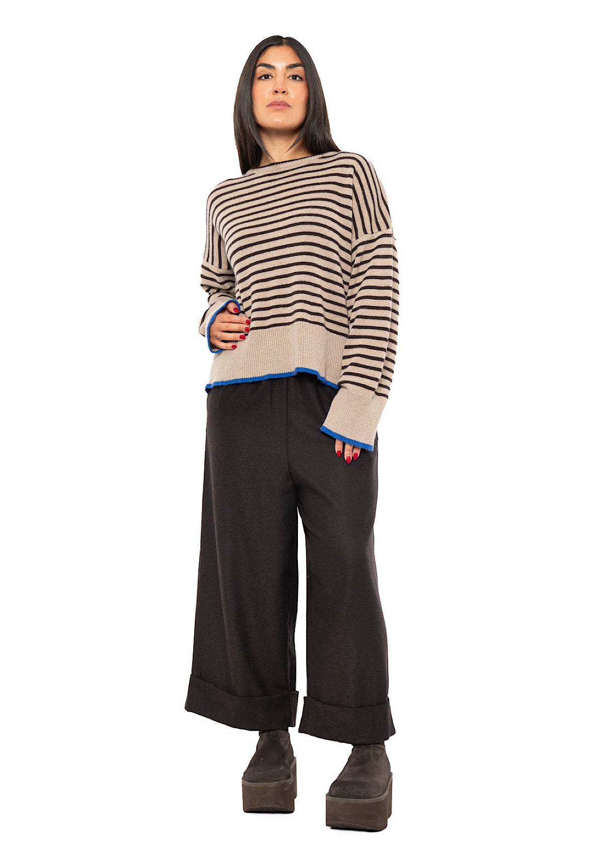 STRIPED CASHMERE-MIX PULLOVER