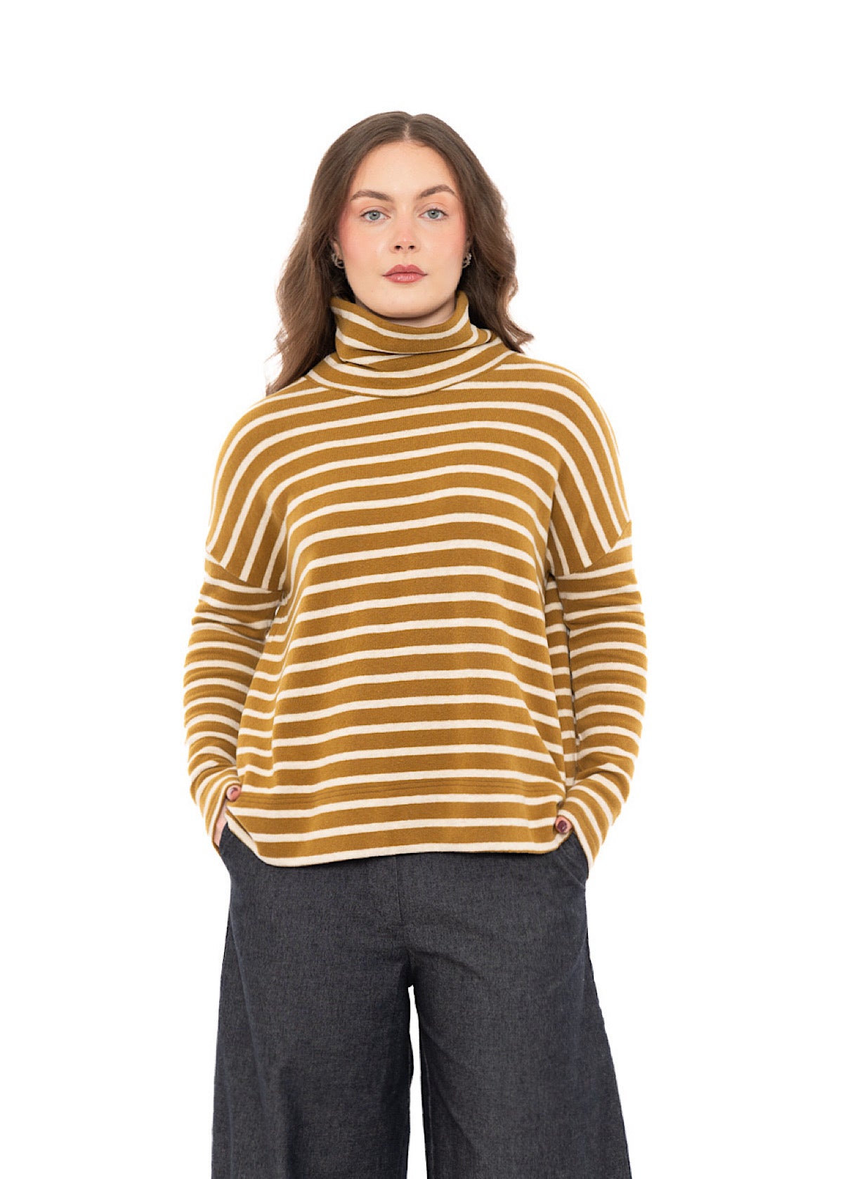 STRIPED COTTON-FLEECE JADE PULLOVER