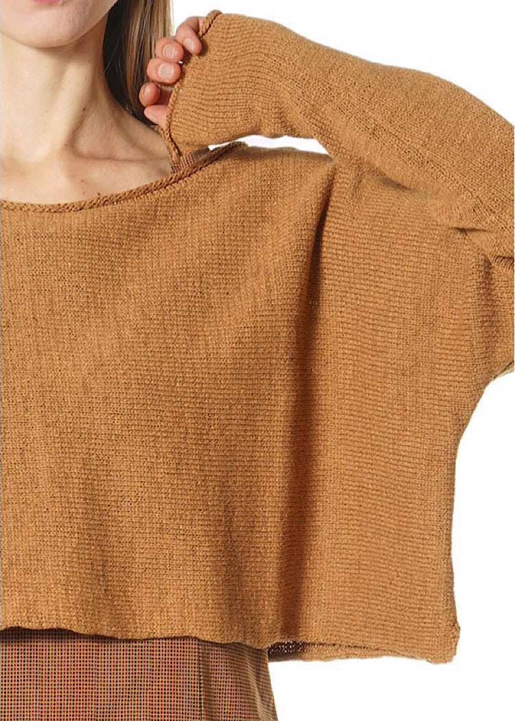 CROPPED LINEN-BLEND KNITTED PULLOVER *BLACK* (Shown in BRONZE)