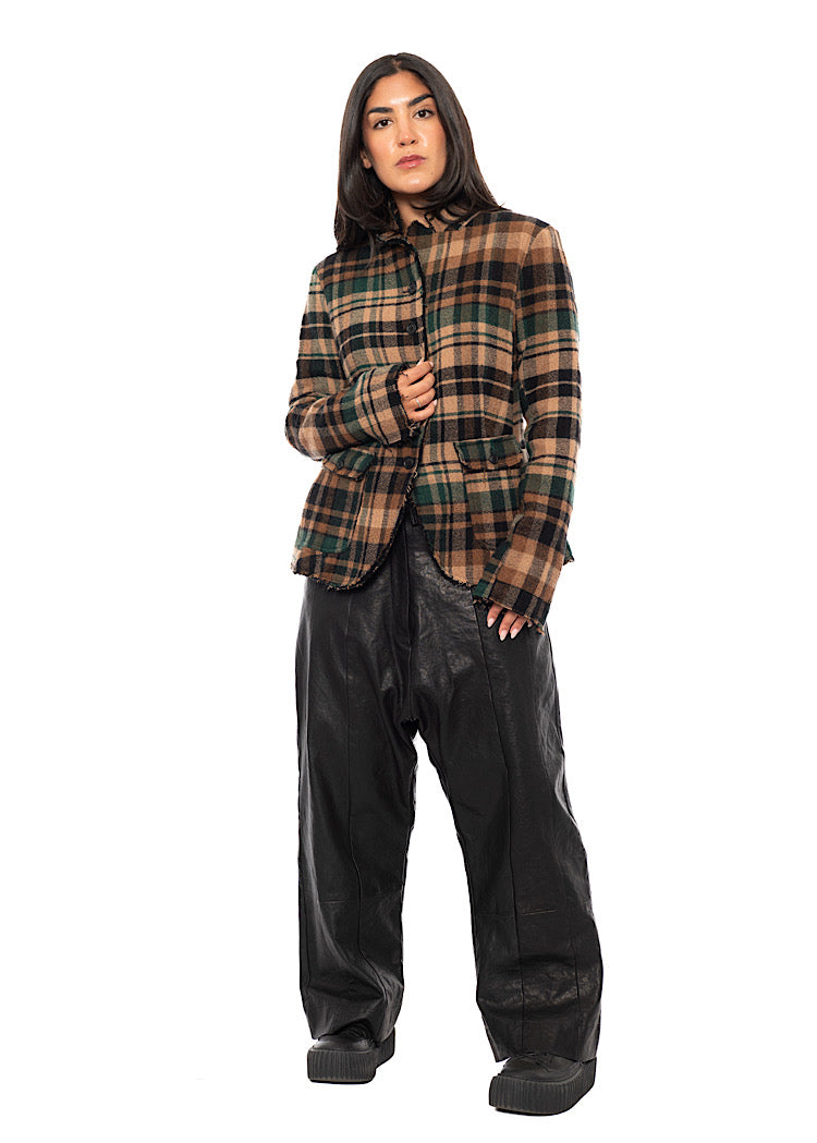 TEXTURED CHECK WOOL BLEND JACKET
