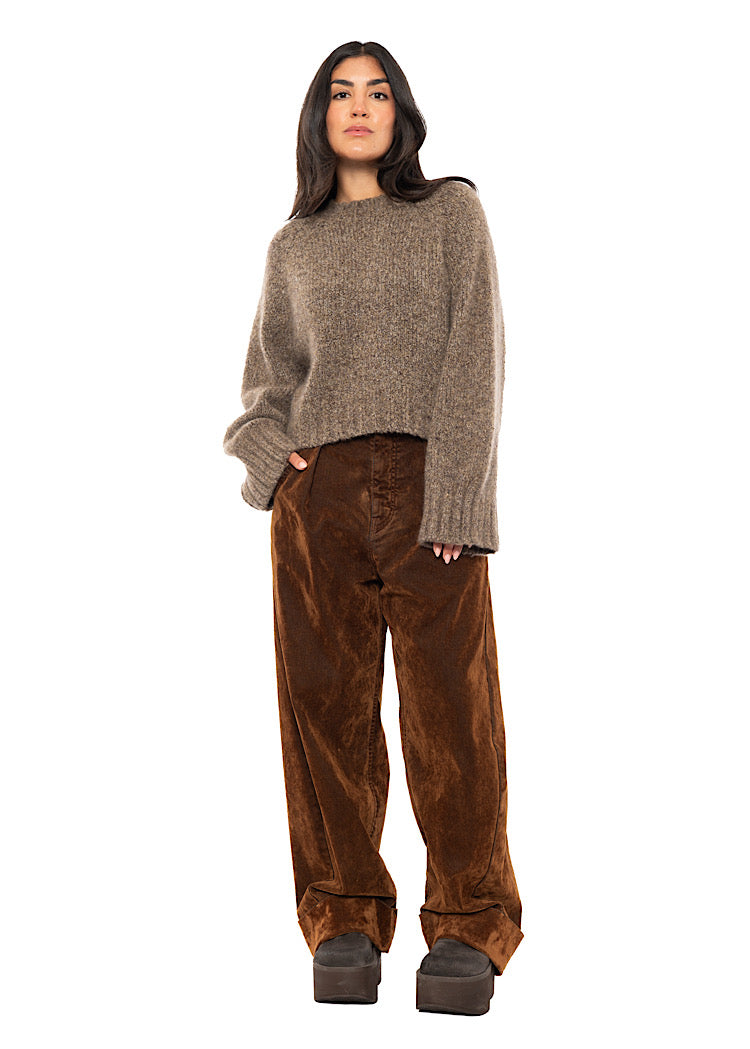 FLOCKED BARREL-LEG TROUSER