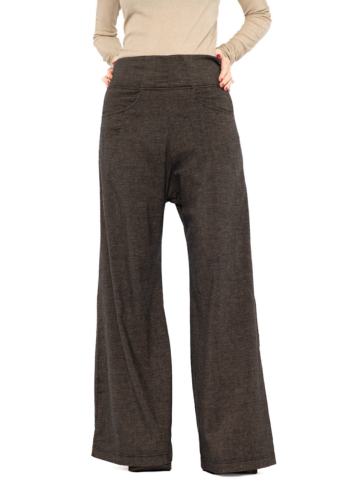 STRETCH FLARED WIDE-LEG TROUSER
