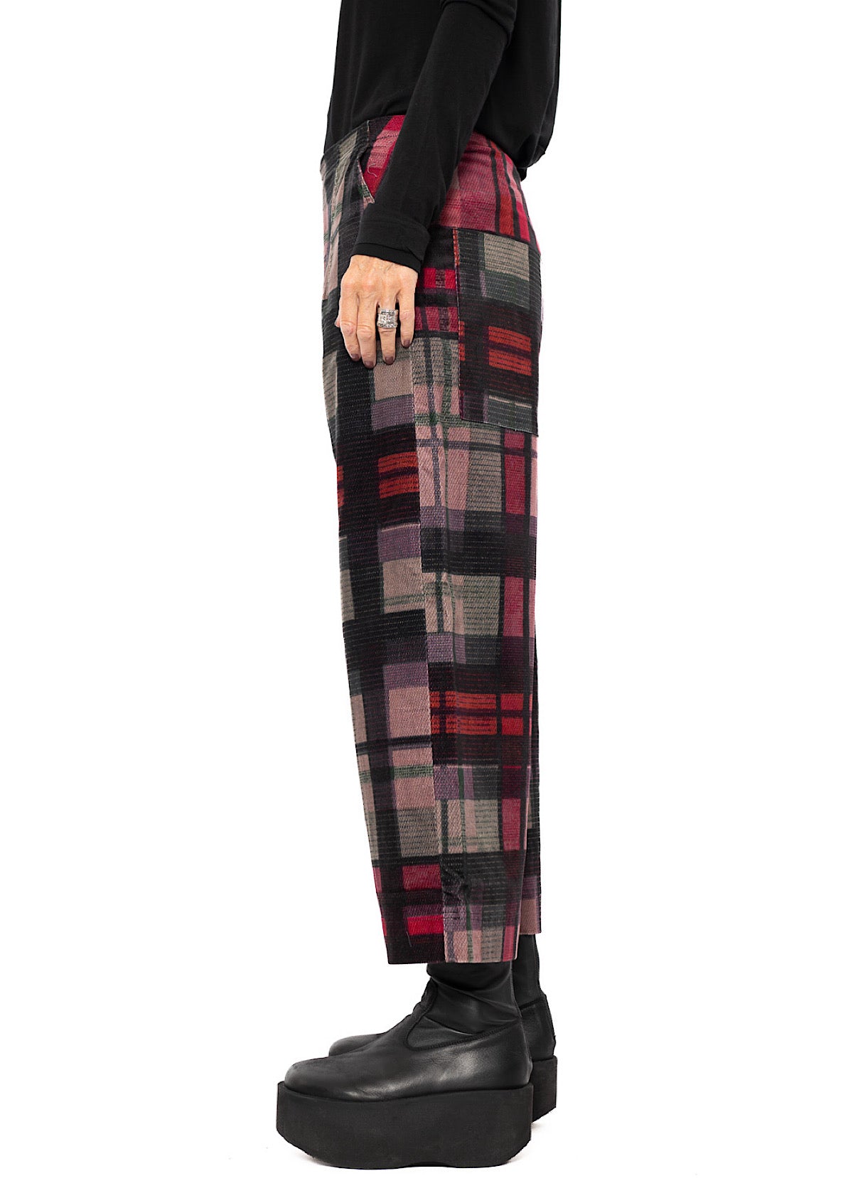WIDE-LEG CHECK VELVET TROUSER