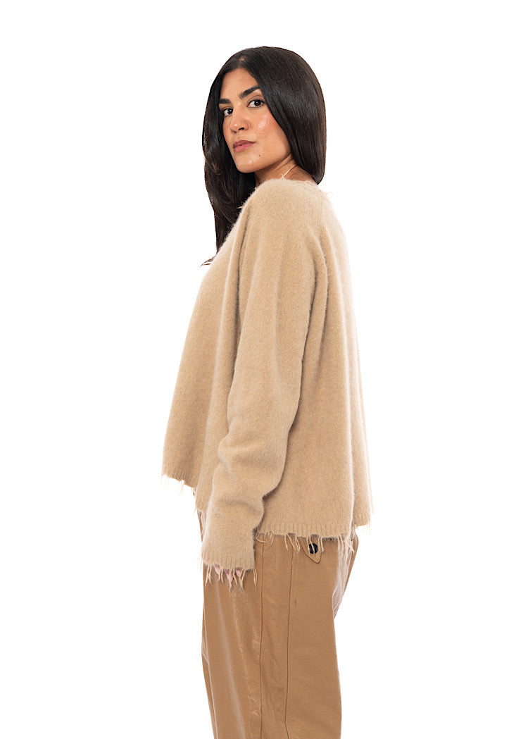 RELAXED FRAYED KNIT PULLOVER