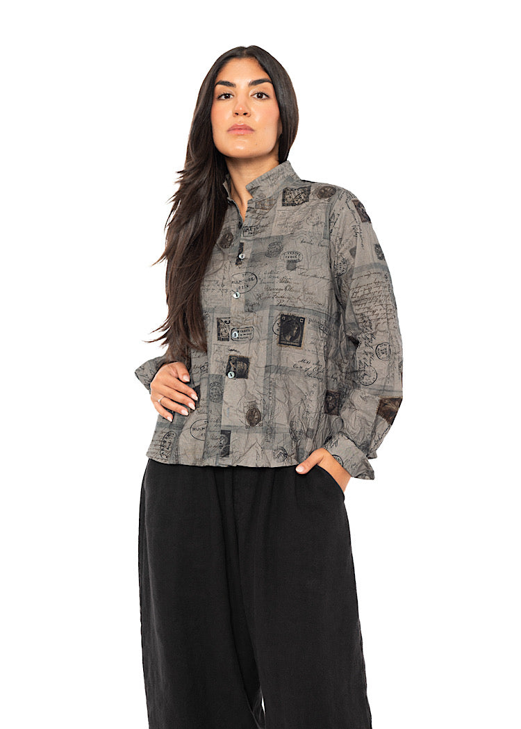 CRINKLE-COTTON TRAVEL PRINT SHIRT