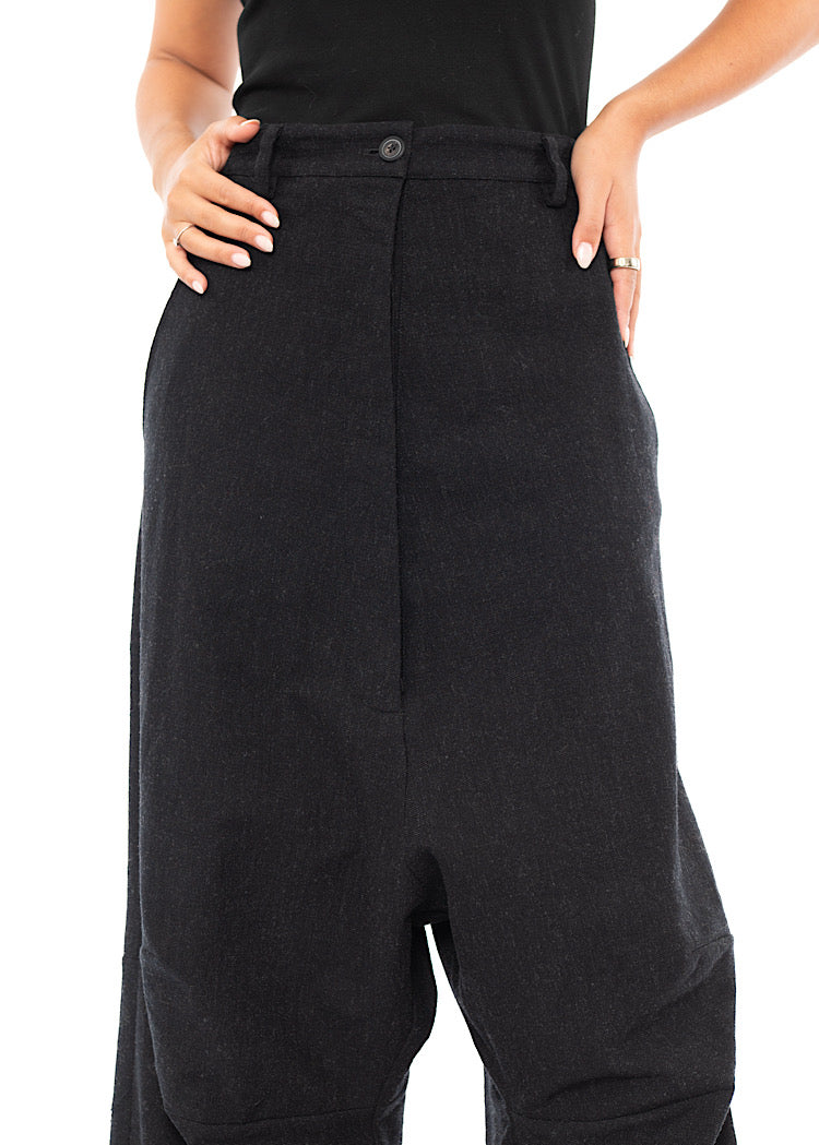 PINSTRIPE DROP CROTCH WOOL TROUSER
