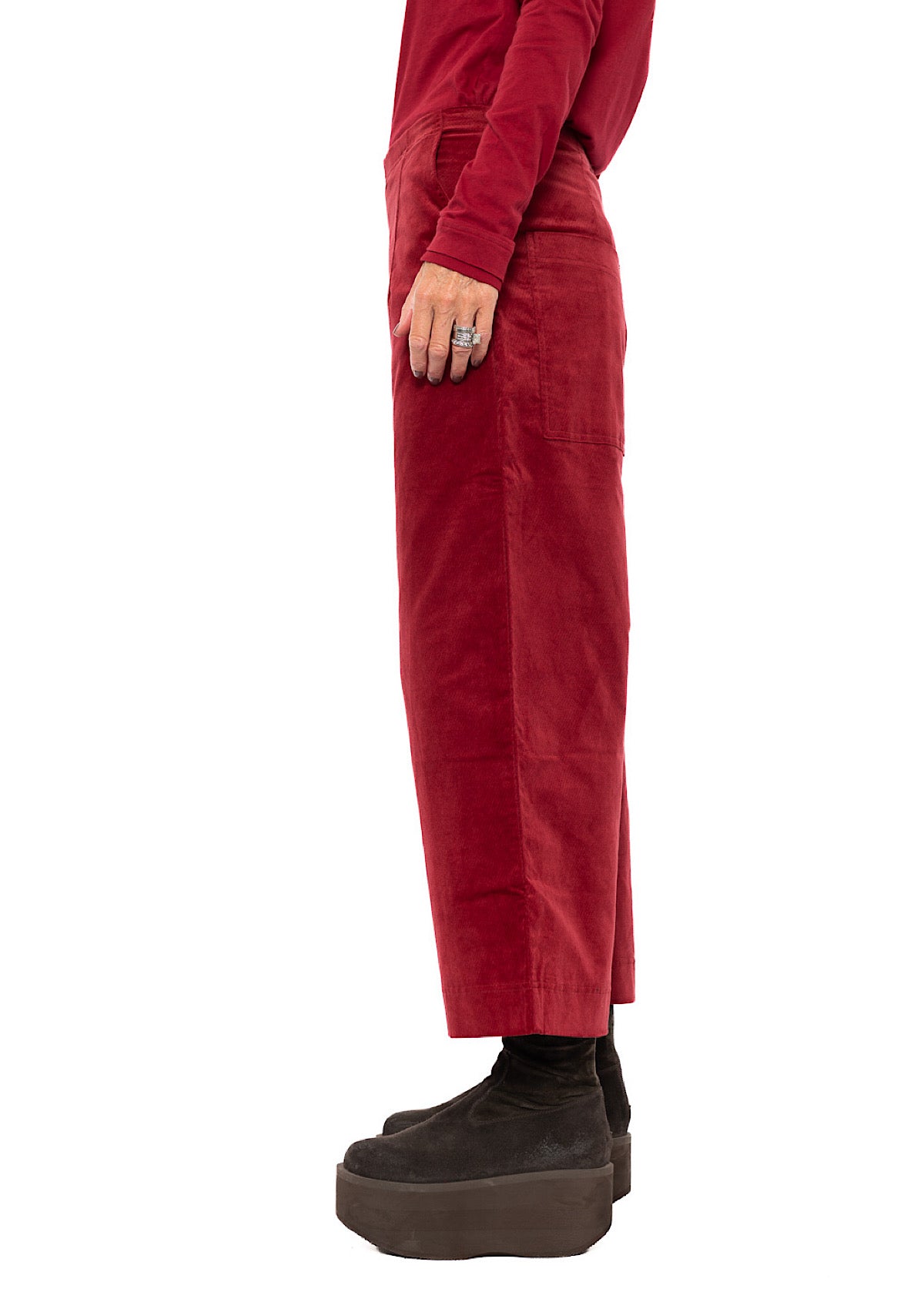 STRETCH-VELVET WIDE LEG TROUSER
