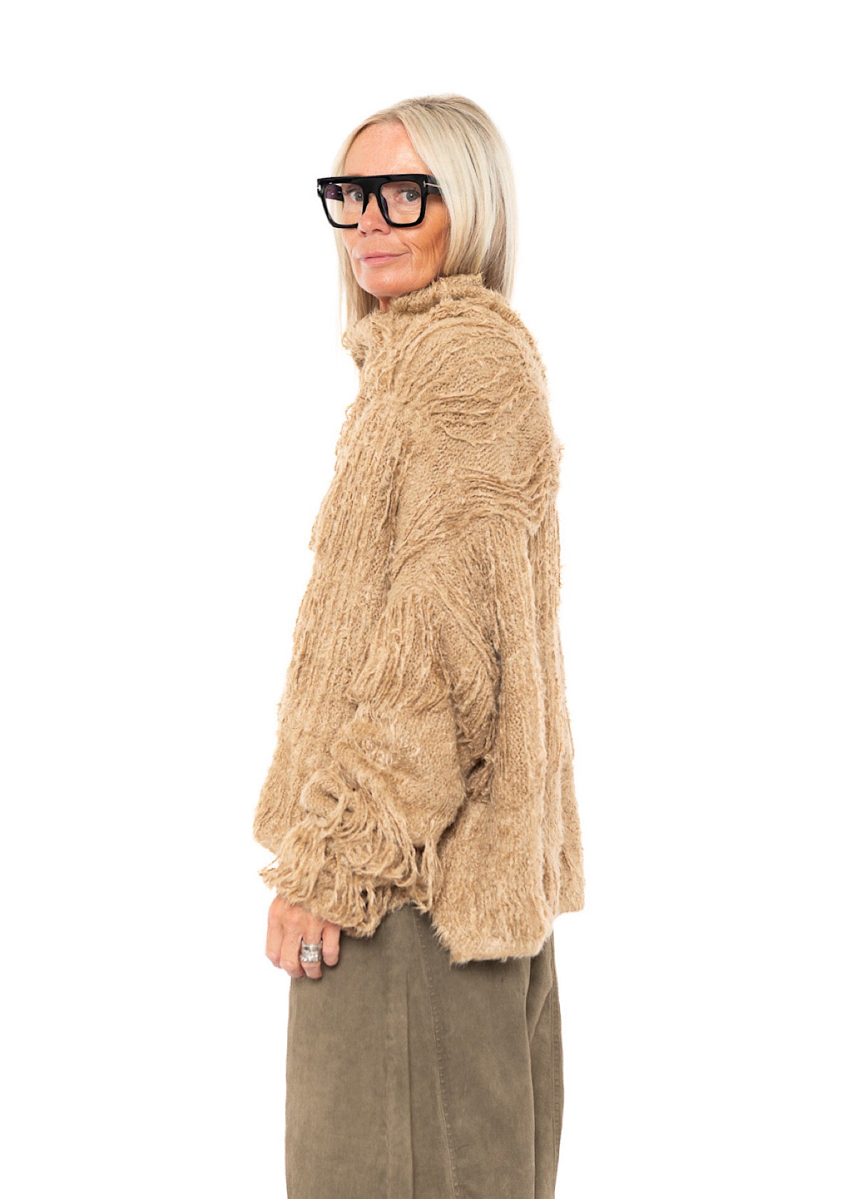 LADDERED SILK KNIT PULLOVER