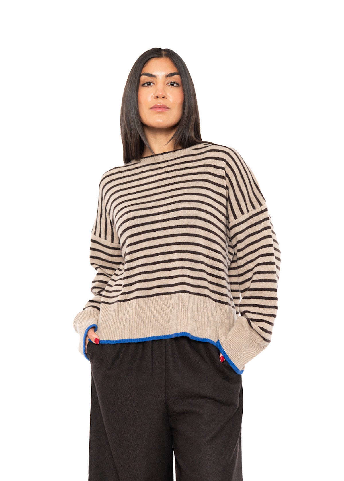 STRIPED CASHMERE-MIX PULLOVER