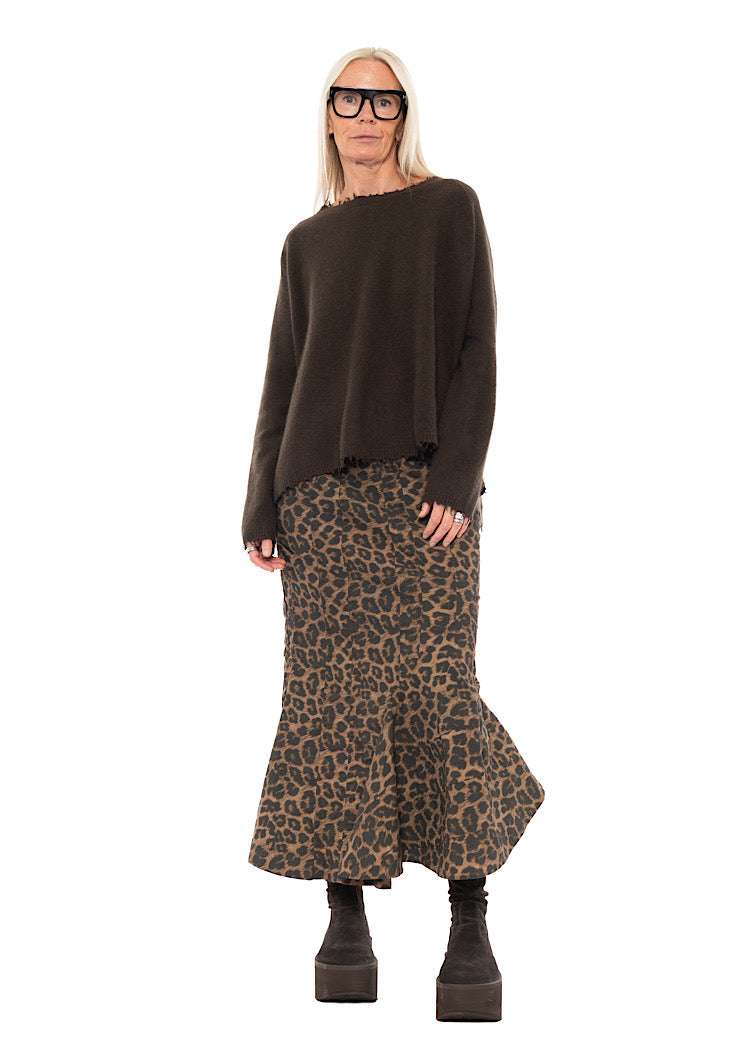 DISTRESSED MERINO RACCOON PULLOVER