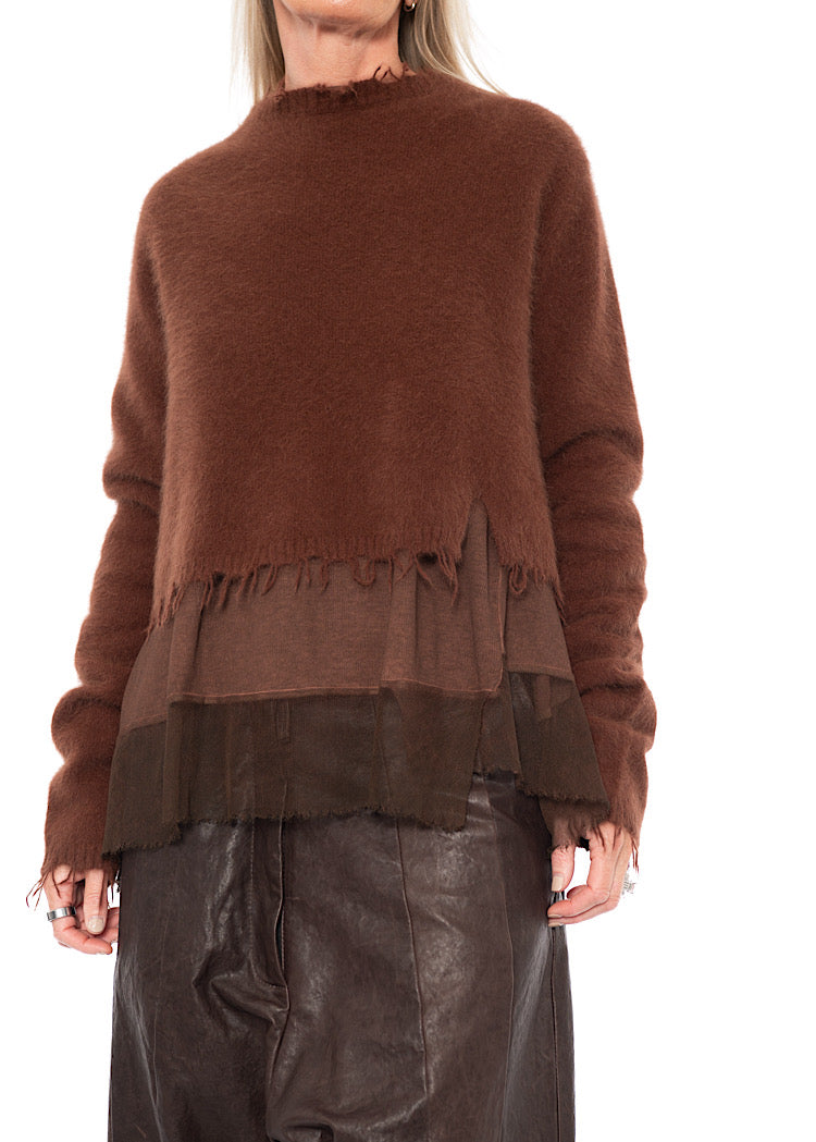 CROPPED FOX WOOL SILK PULLOVER