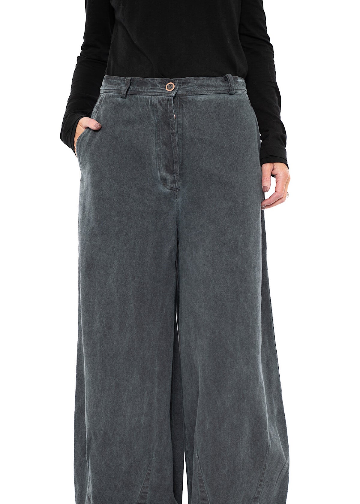 GARMENT-DYED DENIM WIDE LEG TROUSER