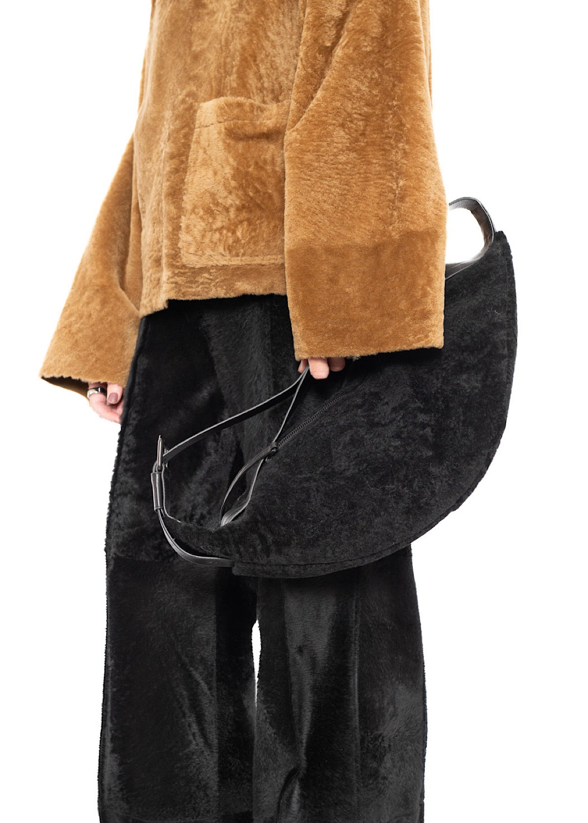 CROSSBODY FUR-FINISHED LEATHER BAG
