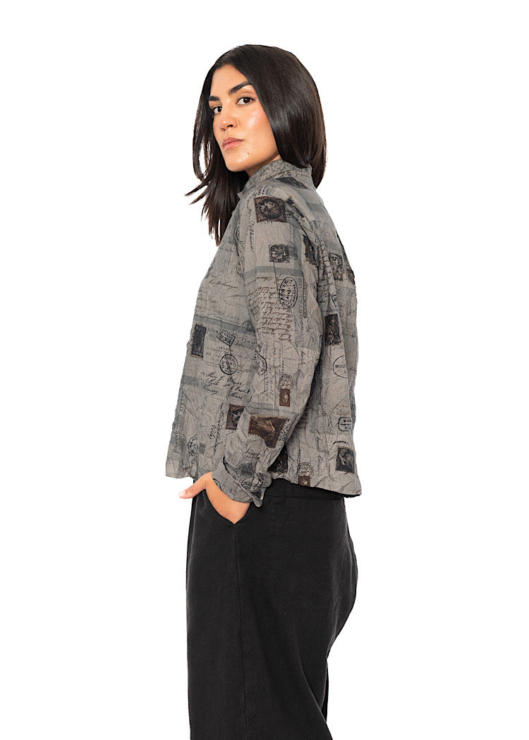 CRINKLE-COTTON TRAVEL PRINT SHIRT