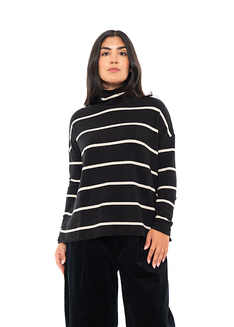 STRIPED COTTON-FLEECE JADE PULLOVER