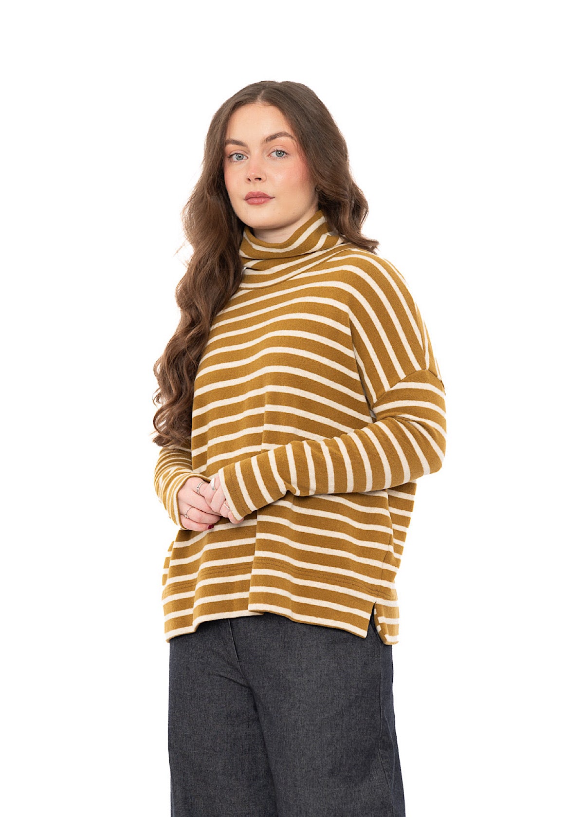 STRIPED COTTON-FLEECE JADE PULLOVER
