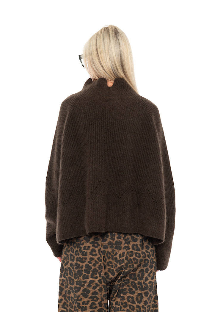 MERINO RACCOON FUNNEL NECK KNIT