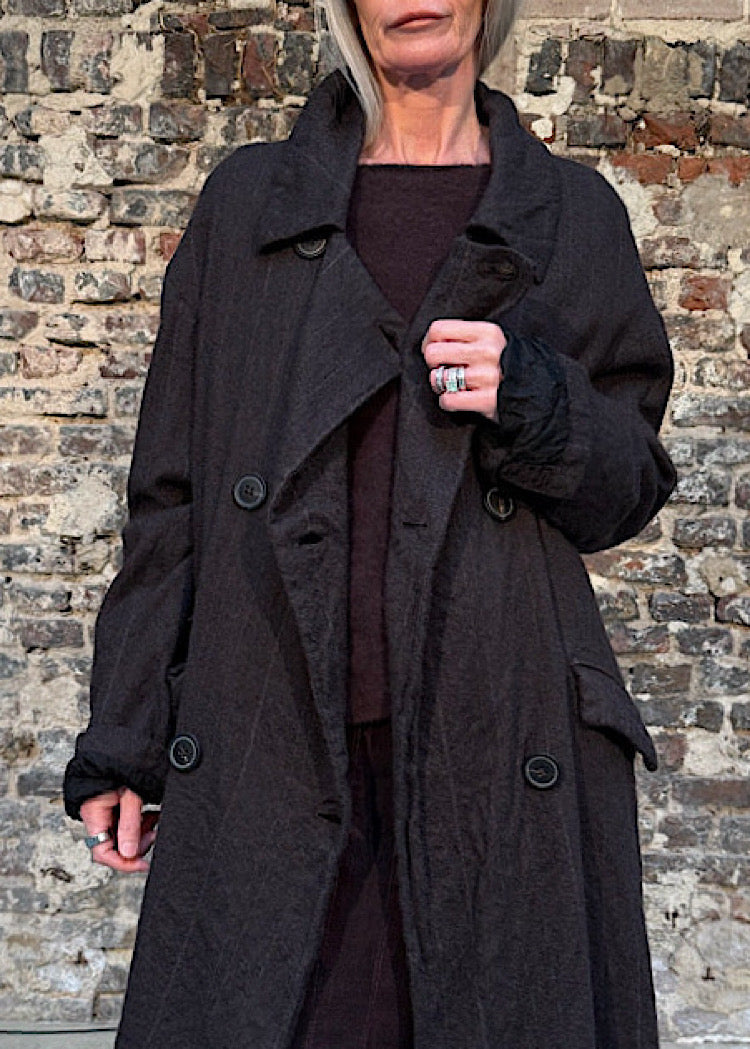 DOUBLE-BREASTED PINSTRIPE WOOL COAT