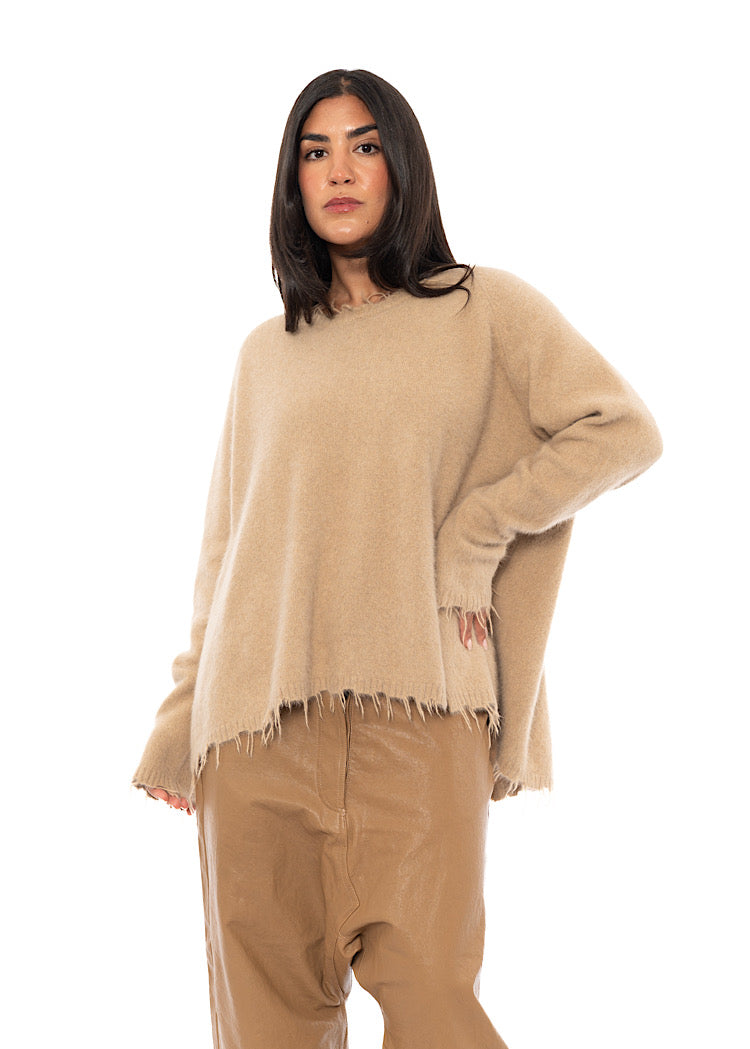 FRAYED FOX WOOL SILK PULLOVER