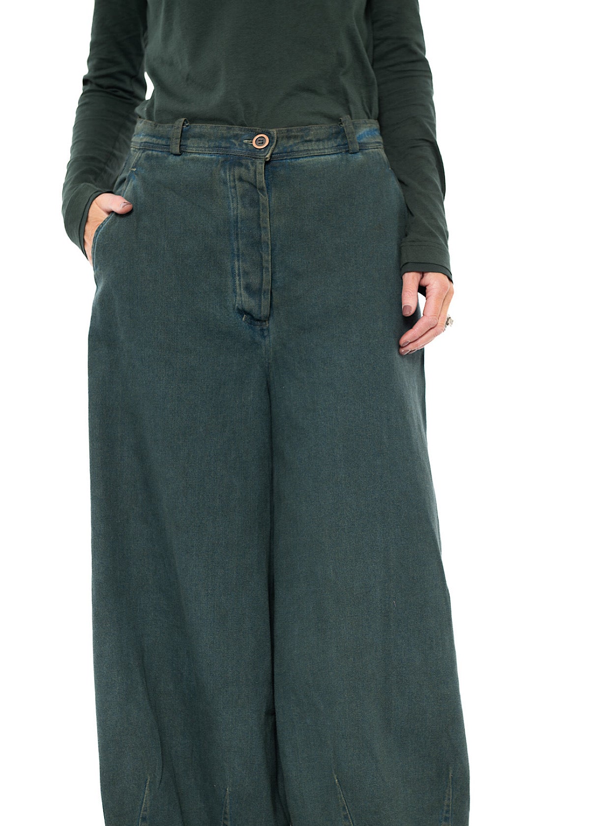 GARMENT-DYED DENIM WIDE LEG TROUSER