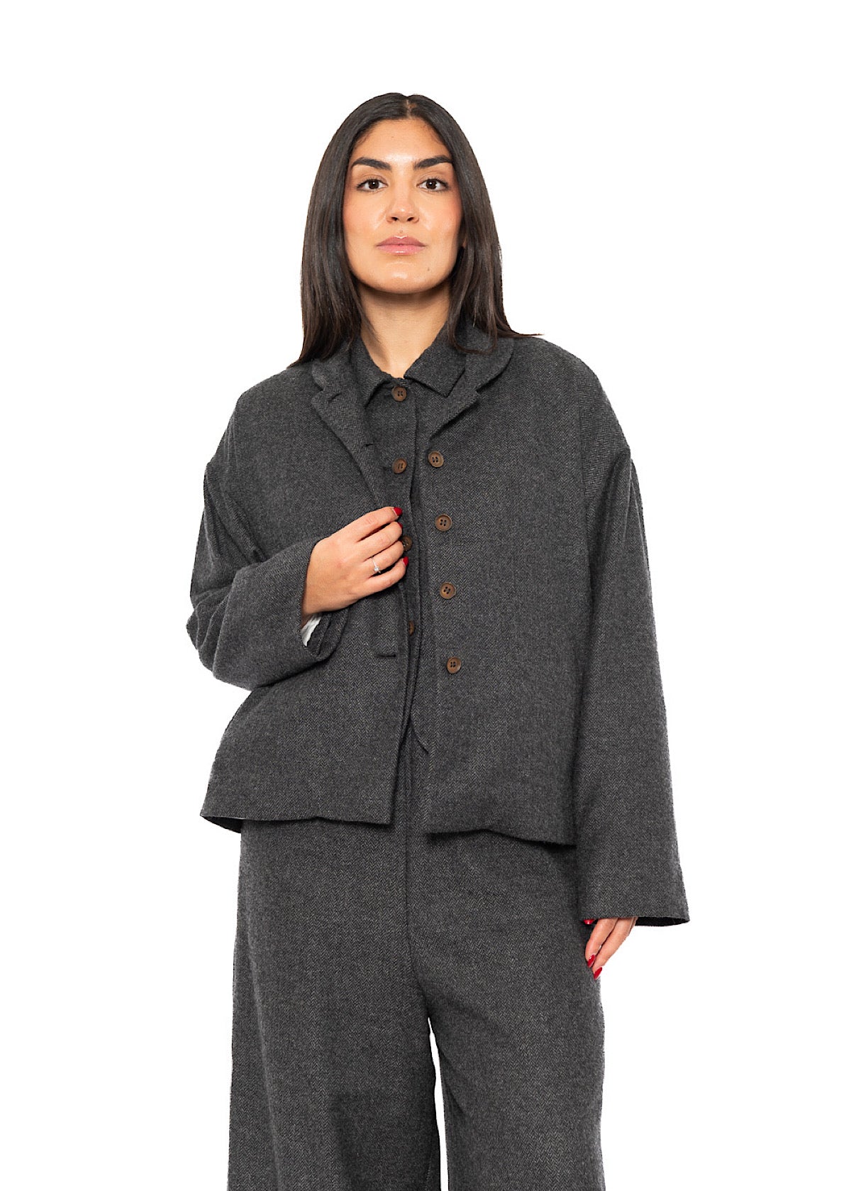 BOXY HERRINGBONE WOOL BLEND FLORA JACKET