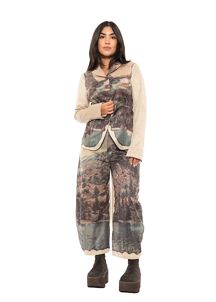 LANDSCAPE PRINT FAUX SUEDE BALLOON TROUSER