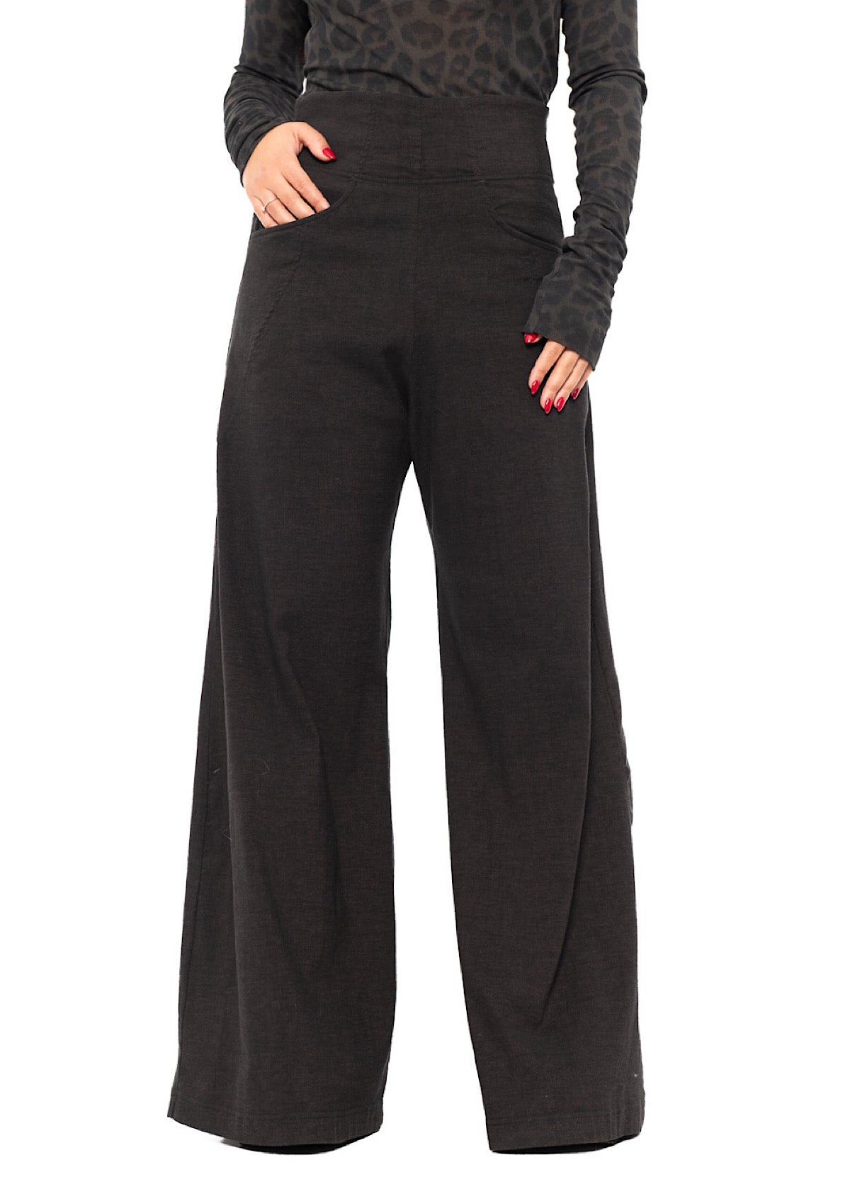 STRETCH FLARED WIDE-LEG TROUSER
