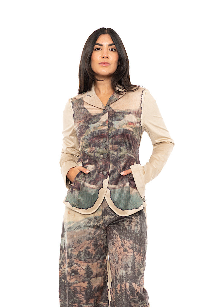 LANDSCAPE PRINT FAUX SUEDE JACKET