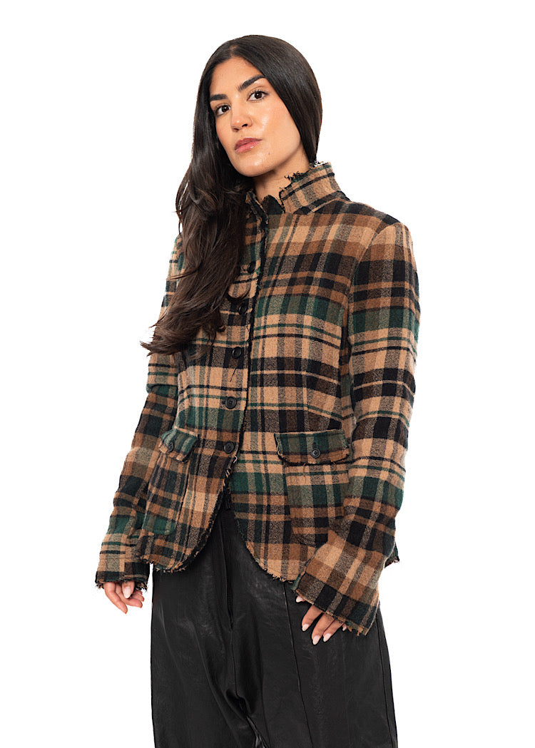 TEXTURED CHECK WOOL BLEND JACKET