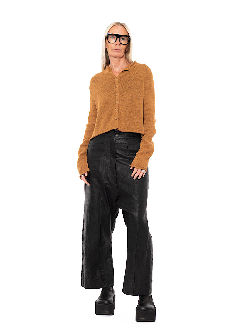 CROPPED LINEN-BLEND KNITTED CARDIGAN