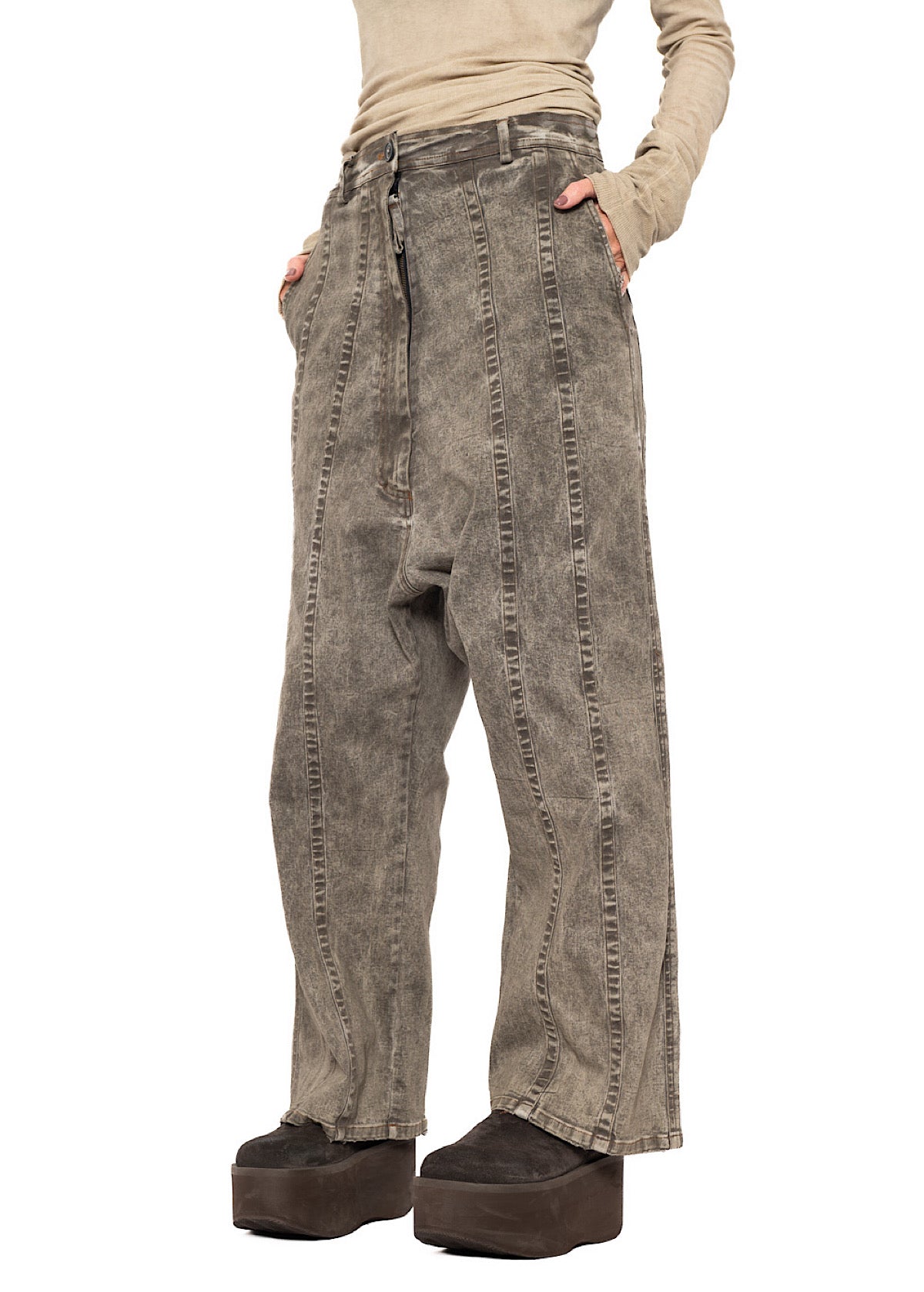 STRAIGHT-LEG DROP-CROTCH DENIM TROUSER