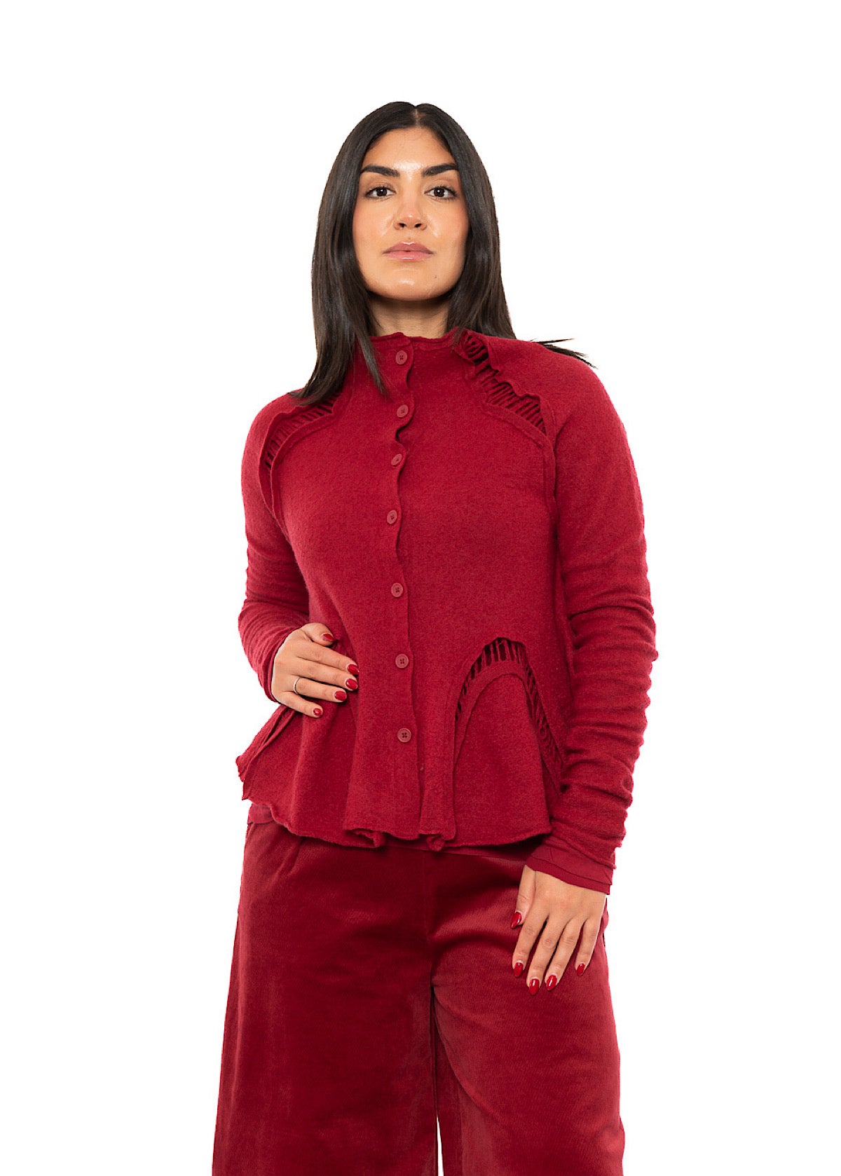 CROPPED BOILED WOOL CARDIGAN