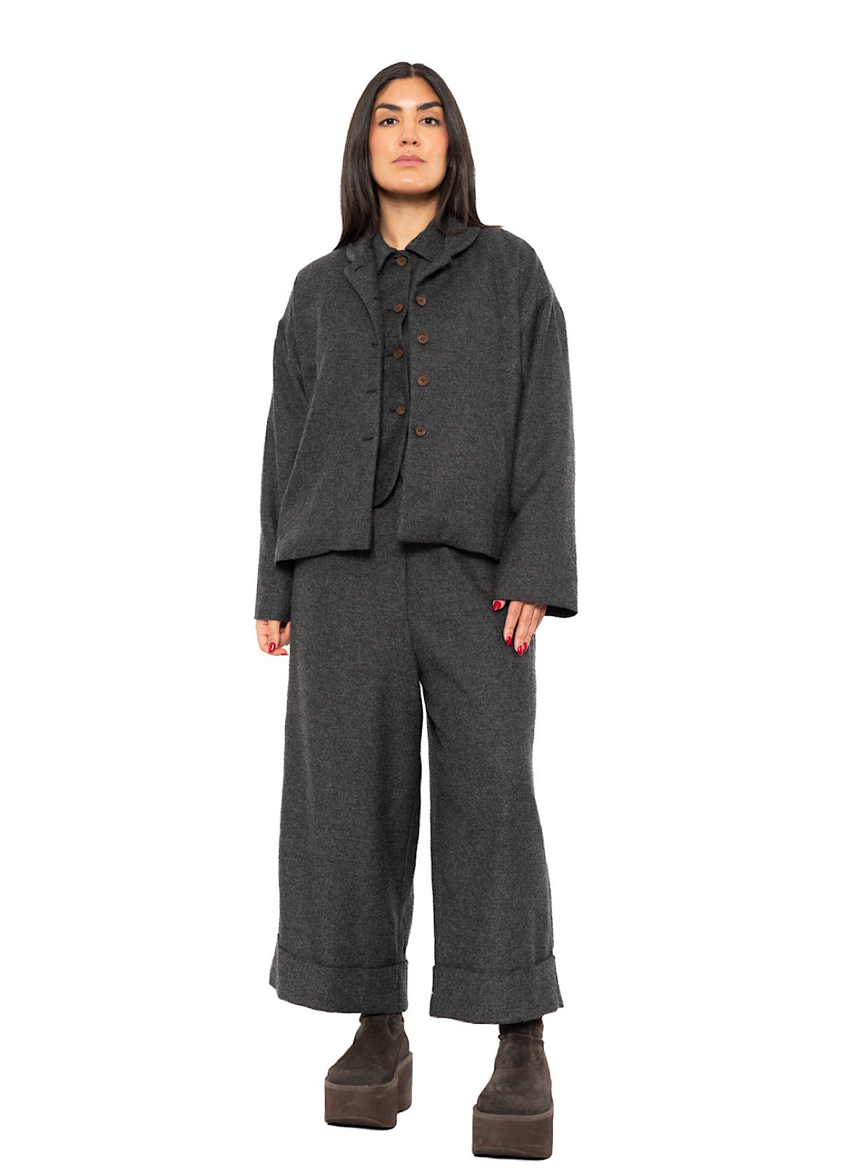 BOXY HERRINGBONE WOOL BLEND FLORA JACKET