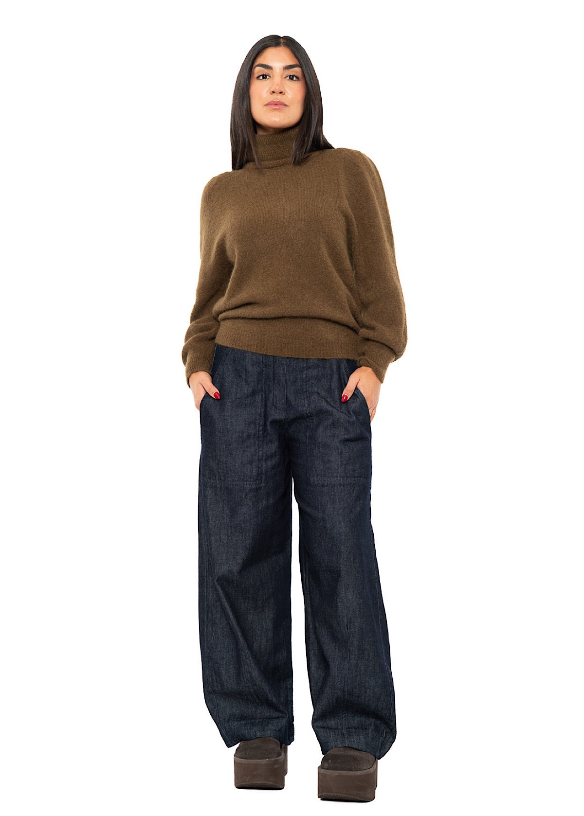 DENIM WIDE-LEG BALLOON TROUSER