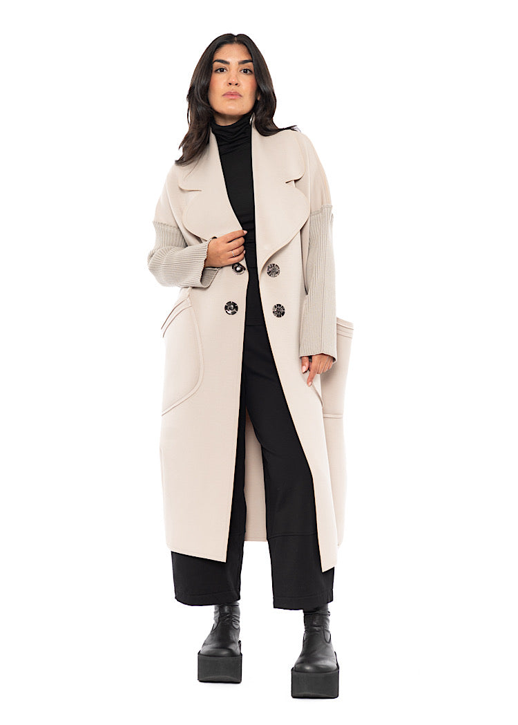 LONGLINE RIBBED SLEEVE COAT