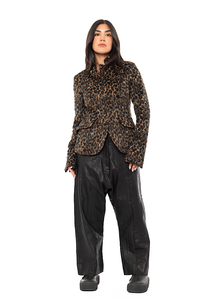TAILORED FAUX FUR LEOPARD PRINT JACKET