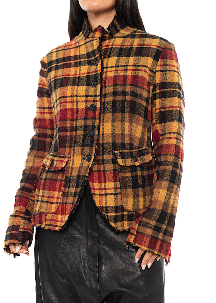 TEXTURED CHECK WOOL BLEND JACKET