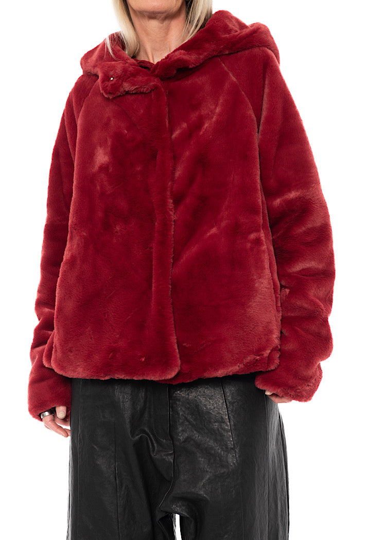 CROPPED HOODED FAUX FUR JACKET