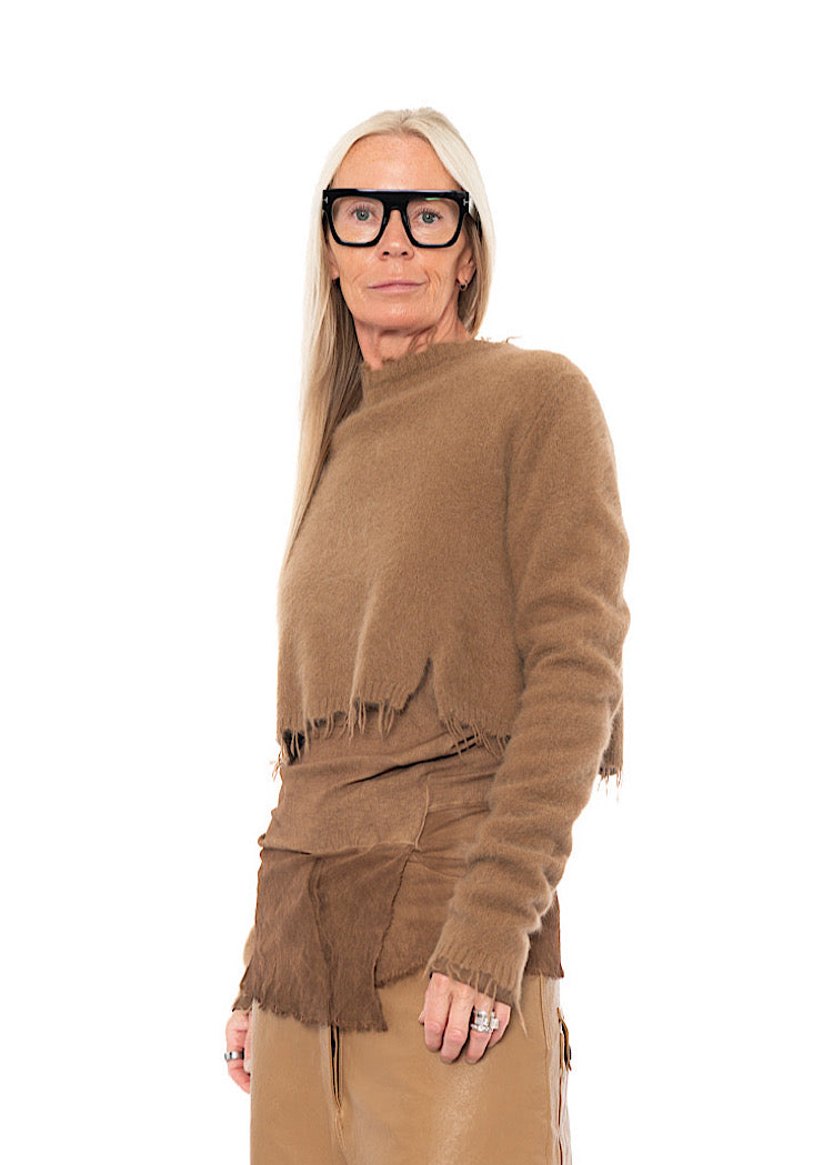 CROPPED FOX WOOL SILK PULLOVER