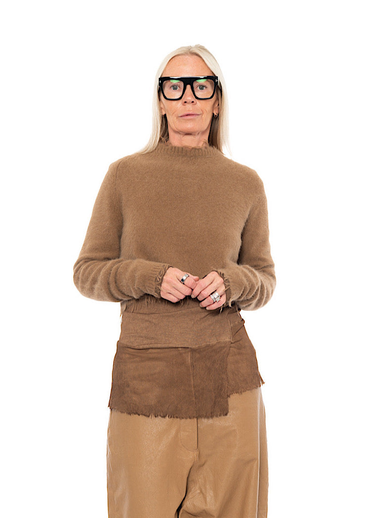 CROPPED FOX WOOL SILK PULLOVER