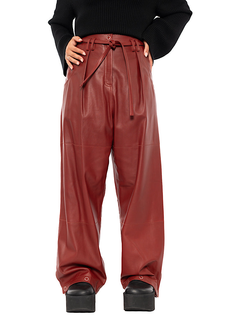 RELAXED WIDE LEG LEATHER TROUSER