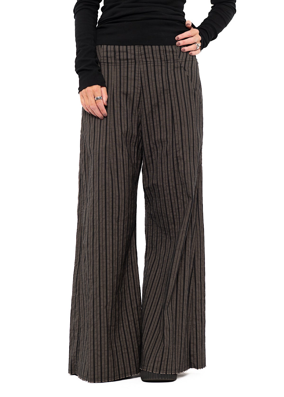 STRIPED FLARED WIDE-LEG TROUSER