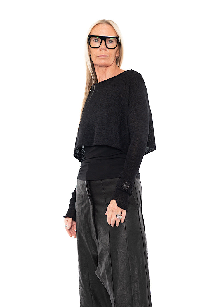 CROPPED LINEN-BLEND KNITTED PULLOVER