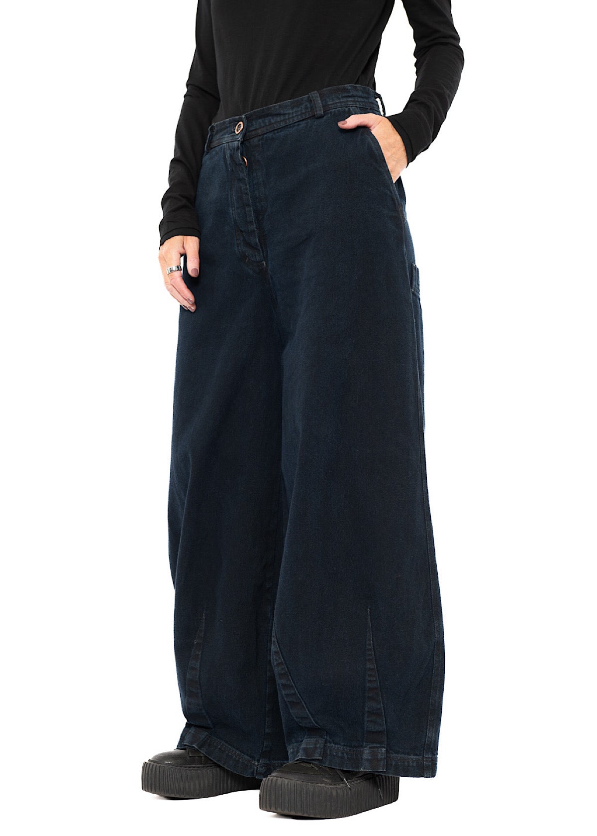 GARMENT-DYED DENIM WIDE LEG TROUSER